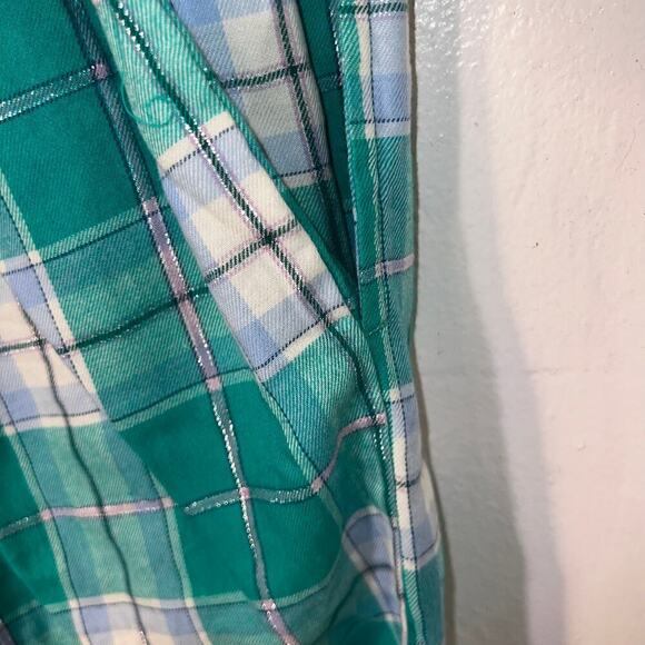 Cloise, XL green plaid metallic Flannel drawstring wide leg pocket pajama bottom - Picture 5 of 8